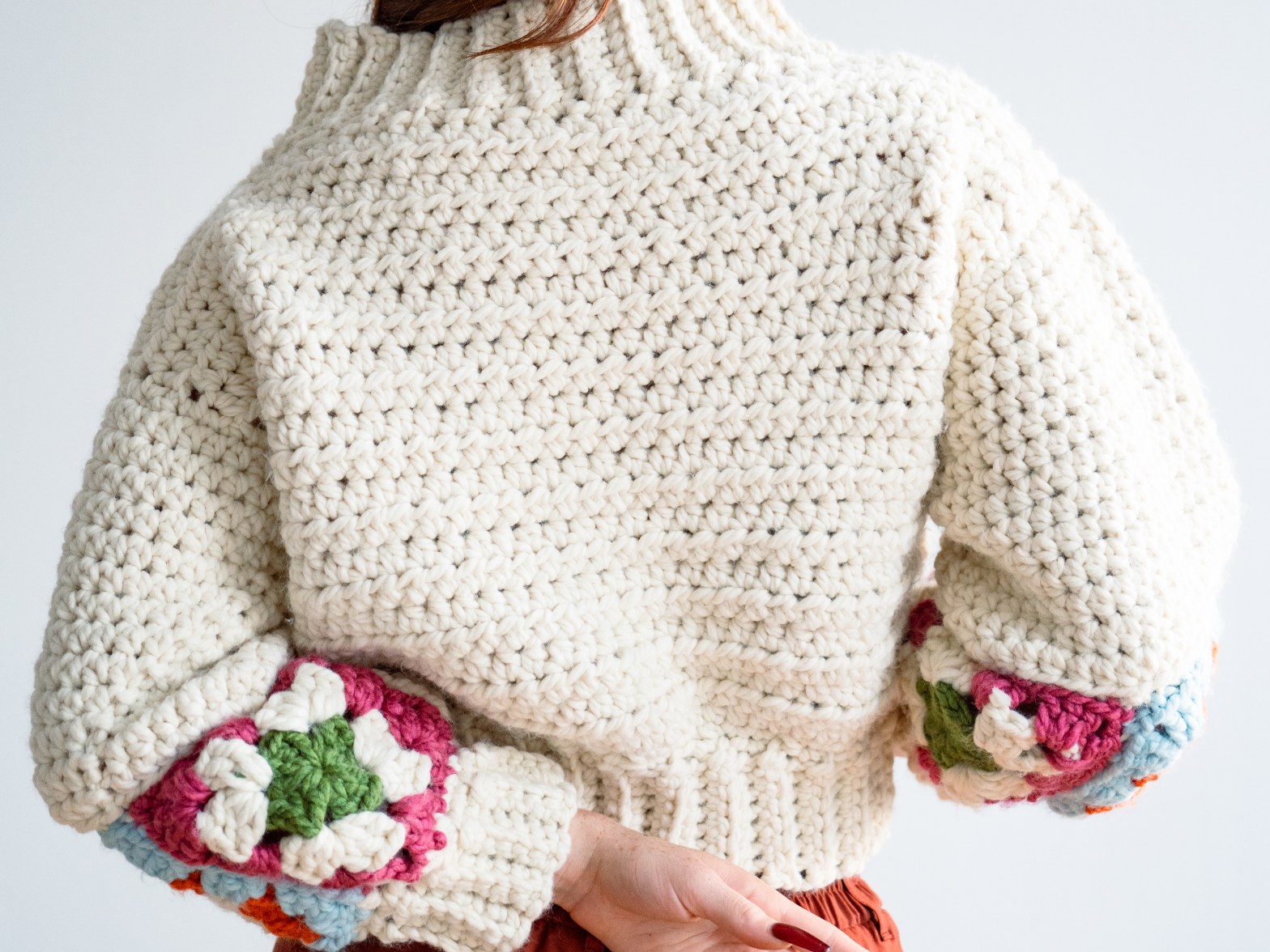 Nicki Byrnes Crochet Granny Square Sleeve Sweater