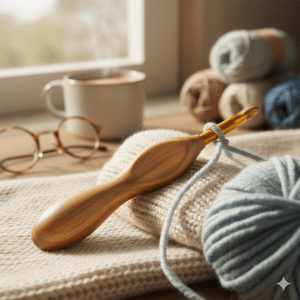 Ergonomic wood crochet hook