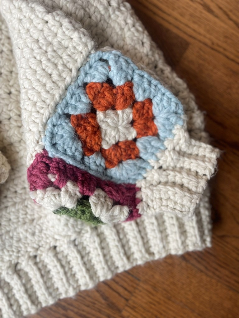 Granny Square Sleeve Crochet Sweater